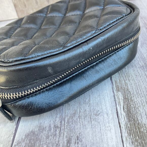 Brighton Mini Purse Handbag Black Quilted Leather Chain Zipper Preppy Minimalist - Picture 8 of 13